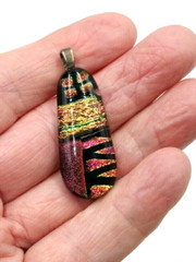 Beautiful Artisan Handmade 1.5″ Dichronic Art Glass Copper Black Orange Pendant
