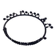 Victorian Revival Choker Necklace 16″ Black Glass Wire Dangle MCM VTG Witch Goth