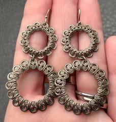 Vintage Sterling Silver 925 Filigree Circle Hoops Long Dangle Earrings 2 Inch