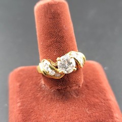 Vtg Sz 7.5 Ring Cubic Zirconia Solitare with Channel-set Accents Fashion Jewelry