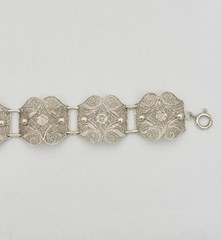 Antique 835 Silver Filigree 5 Panel Bracelet 7.25″ Wearable 21.2g
