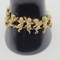 Cherub Angels Iridescent Glitter Wings Gold Tone Vtg Slide Bracelet 7.5 Inch