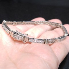 Vintage NF Silver Tone CZ Tennis Bracelet 1970s Nickel Free Sparkling Stones