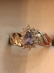 DESIGNER ADL 10K WHITE GOLD TANZANITE BAGUETTE DIAMOND CLUSTER SOLITAIRE RING