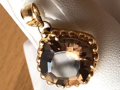 VINTAGE 14K YELLOW GOLD LARGE CUSHION CUT SMOKY QUARTZ PENDANT CHARM NECKLACE