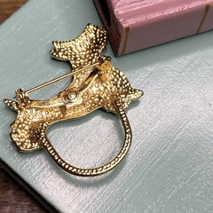 Vintage Scarf Ring Clip Gold Scotty Dog Jewelry Brooch Pin Scottish Terrier