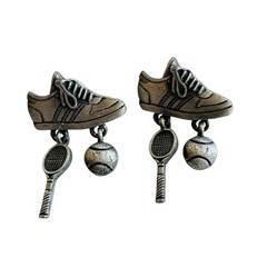 VTG JJ Jonette Jewelry Tennis racket Shoes ball earrings chunky pierced dangle