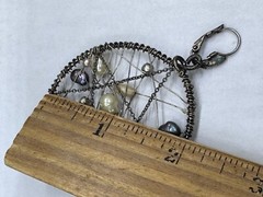 ESTATE SILVER TONE FAUX PEARL DREAM CATCHER LOOP HOOP WIRE DANGLE EARRINGS