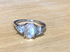 Vintage Sterling Silver Ring Moonstone Aquamarine/Blue Topaz? 925 7.5 AS IS