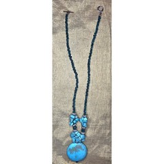 Vintage 24″ Chunky Turquoise Statement Necklace Boho 1.5″ Large Blue Pendant