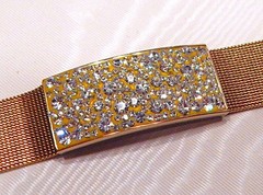Retro Brilliant Pave Crystals Golden Mesh Band Bracelet SS LN S48