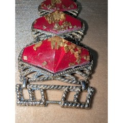 Vintage Selro Selini Red W/Gold Tone Bracelet & Earrings Set MCM Jewelry