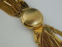 Vintage Mid Century Multi Strand Layered Fancy Link Choker Necklace Gold Tone
