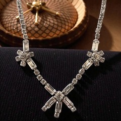 Vintage Baguette Rhinestone Statement Necklace Silver Tone Bridal Glam Hollywood