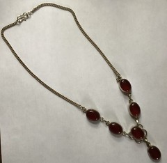 Vintage Neckless Cornelian 925 Silver Chain 19 Inch In The Gift Box