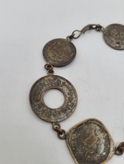 Vintage 1943 India Anna Assorted Coins Link Bracelet 8″ Handmade Hook Clasp