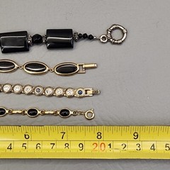 Bracelet Lot of 4 Linked Black Onyx Silver Tone Gold Plated 7.5 – 8.5″