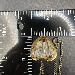 Vintage Pendant Necklace Aurora Borealis Crystal Bead Cage Gold Tone 24”