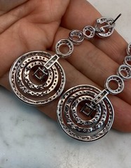 Vintage JJJ Signed Circle Sterling Silver CZ Champagne Drop Dangle Earrings