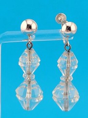 Signed BB Faceted Rock Quartz Crystal Bead Sterling Silver Chandelier Earrings