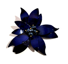 Vintage Flower Brooch Blue Large Plastic And Faceted Glass Beads Centre Handmade