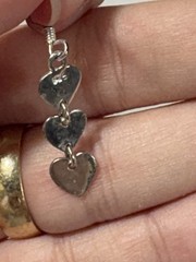 925 Sterling Silver Triple 3 Heart Dangle Drop Hook Earrings