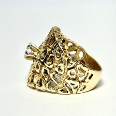 GG Certified Vintage Brutalist 14K Yellow Gold .53ct Diamond Size 7.5 Ring 11.5g