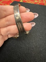 Taxco Vintage 925 Statement Hinged Bracelet Tigers Eye Lilly Rare Bangle Heavy