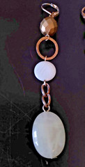Vtg Brushed Gold & White Cabochon Stone Dangle Leverback Earrings 3.5 in Long