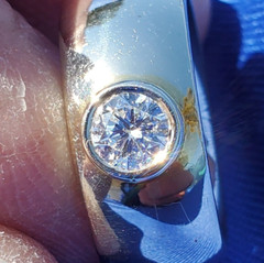 EARTH MINED DIAMOND Deco Engagement Ring Bezel set Chunky Dome 14K GOLD BAND 6.2