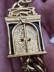 Vintage Jackie Collins Gold Tone Enamel Lady Boss Charm Bracelet Toggle Clasp