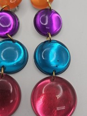 Vintage Multicolor Lucite Plastic Dangle Clip On Earrings Orange Blue Purple