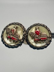 Vintage Crusader Knight Horse Shield High Relief MOP Metal Cufflinks Oxford