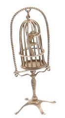 925 Sterling Silver Vintage Decorative Piece Hanging Bird Cage & Parrot TR4093