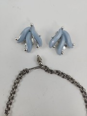 Vintage Silvertone & Blue Lucite Thermoset Necklace & Earrings Set