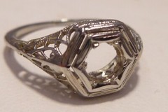 Art Deco Belais Bros Antique Filigree 18k White Gold Ring Wedding Engagement
