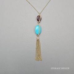 Vintage SHB Turquoise Howlite Tassel Pendant Gold Tone Chain Necklace 33″ Long