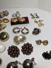 Vtg Lot of 54 Gold Tone Clip On & Screw Back Earrings Bergere Monet Trifari Etc