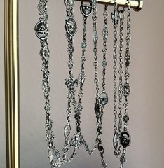 Impressive Antique Peruzzi 800 Silver 60” Muff Chain Grotesques & Fleur de Lis