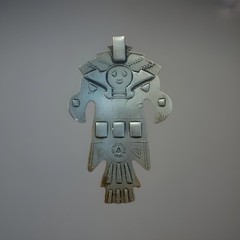 Bell Signed Thunderbird Pendant Silver Tone w/ 3 Blue Square Inlay Stones