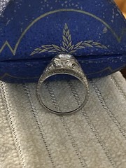 18k Gold Belais Art Deco Engagement Ring Engraved Shank ~0.56 Ct OEC Diamond