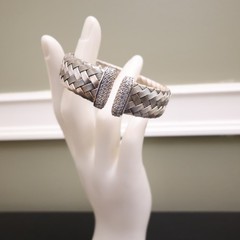 VicenzaSilver bracelet JCM sterling silver 925 woven cuff DMQ accents 6.75 in