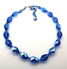 Vintage 1950s-1960s Bright Blue Aurora Borealis Faceted Crystal Choker Necklace