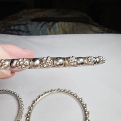 SET OF 3 Vintage Rajasthani Style BANGLE BRACELET Beaded Tribal Silvertone 8.25″