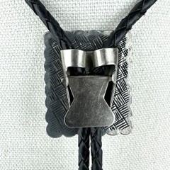 Vintage Silver Pewter Turquoise Chip Inlay Western Bolo Tie Nickel Silver Tips