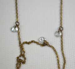 Gold Tone Necklace w/ Small Widely Spaced Clear Glass Faceted Beads 17.5″