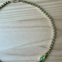VTG MCM 1950s Necklace 14.5 Inch Green Rhinestone Emerald Glass Cabs Gold Plated