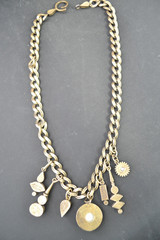 vintage Patricia Locke charm necklace statement Swarovski gold tone 18″ 7 charms
