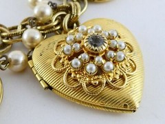 Maximal Art Iridescent Rhinestone Faux Pearl Heart Mixed Lockets Bracelet 7.2 In