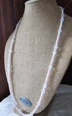 Monet Pink Faux Pearl 5.7mm & Translucent 9.7mm Bead Necklace 36″ Signed Vtg